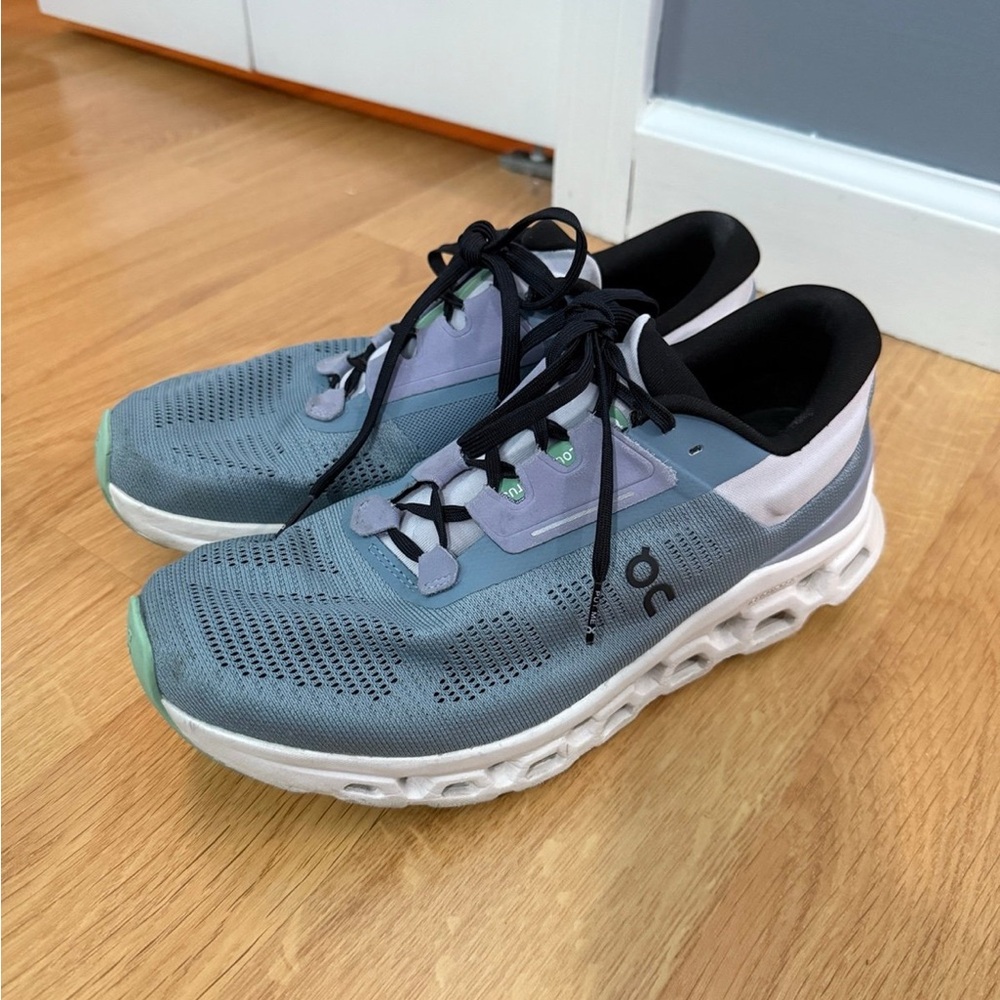 On Running Blue and White Athletic Shoes